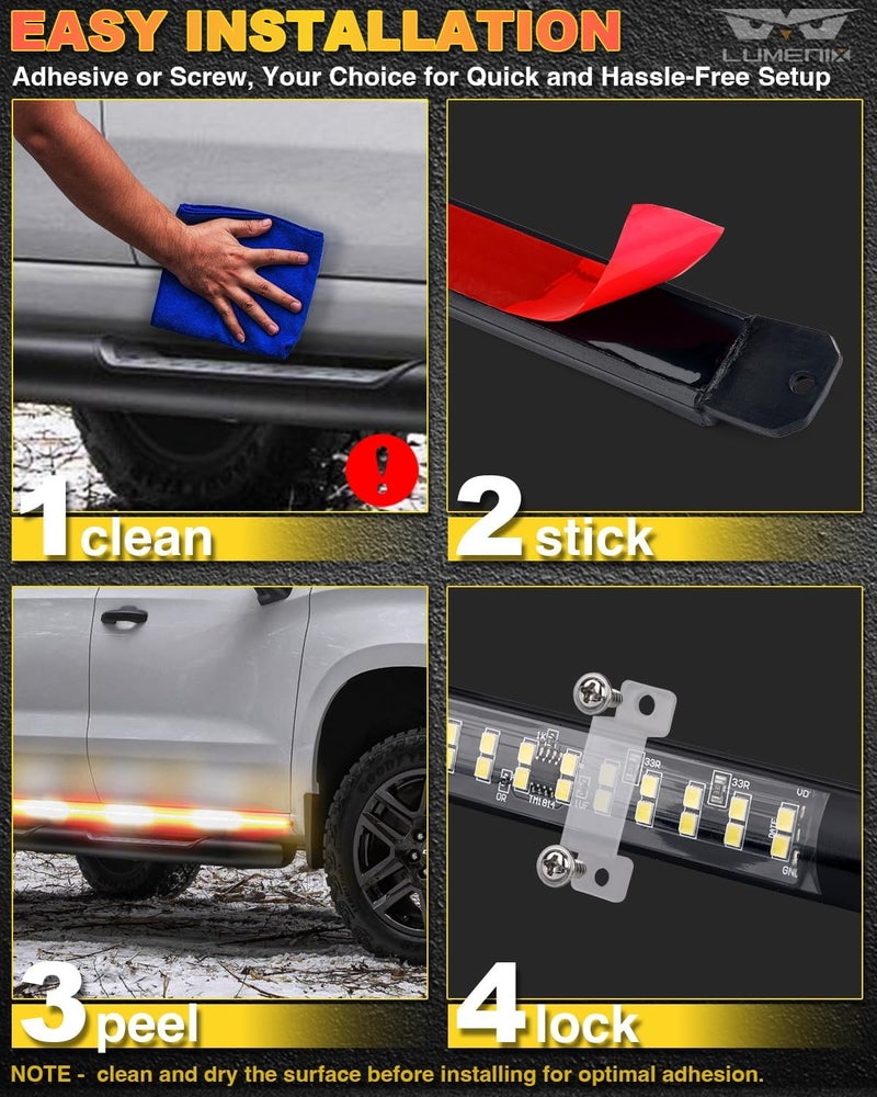 LUMENIX 2PCS 70 Inch Emergency Strobe Lights Strip LED Running Board Flexible Lights Bar Flashing Warning Hazard Safety Side Light for Construction Vehicles Tow Work Trucks Pickups - Amber - Image 5